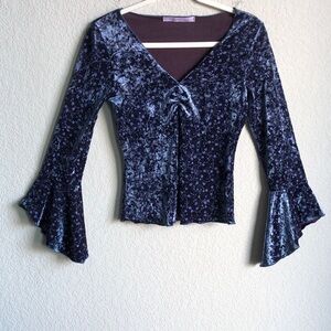 Vintage Crushed Velvet Flutter Flare Sleeve Top Fairycore Whimsical Y2K 90s
